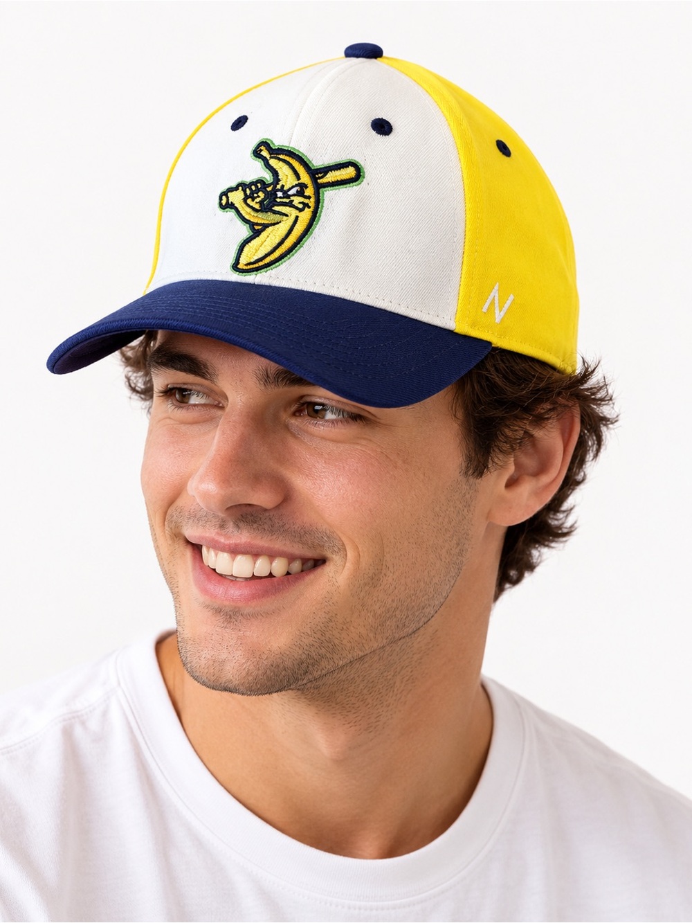 Savannah Bananas Zephyr Fitted Hat Size L Yellow White Navy Baseball Cap Banana